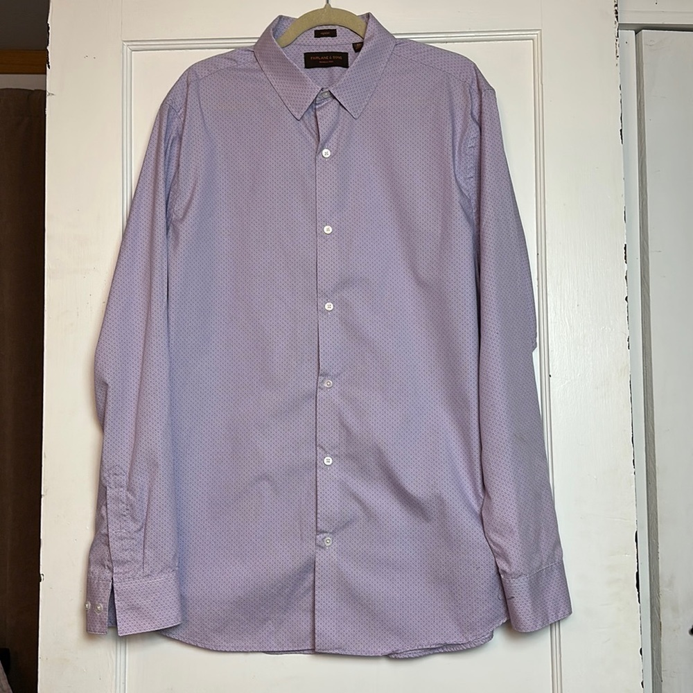 Fairlane & Sons Men XL Tall Purple Micro Print Wrinkle Free Button Down S